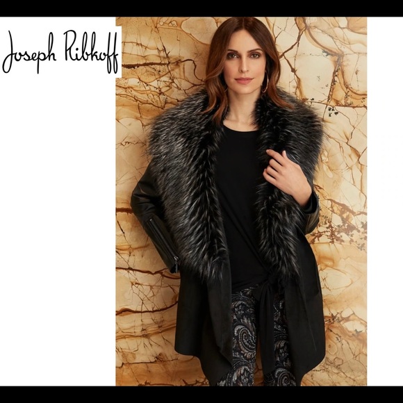 Joseph Ribkoff Jackets & Blazers - Joseph Ribkoff NWOT black Faux Fur Collar Coat size large